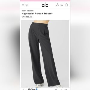 ALO High Waist Pursuit Trouser. Grey, Size Medium EUC.